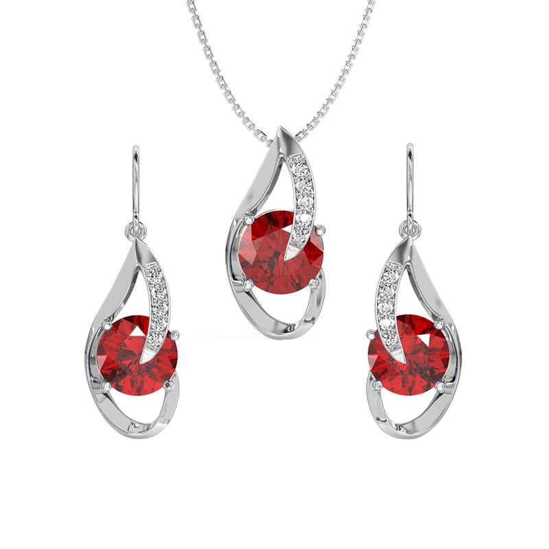 Silver Blood Red Eye Jewellery Set