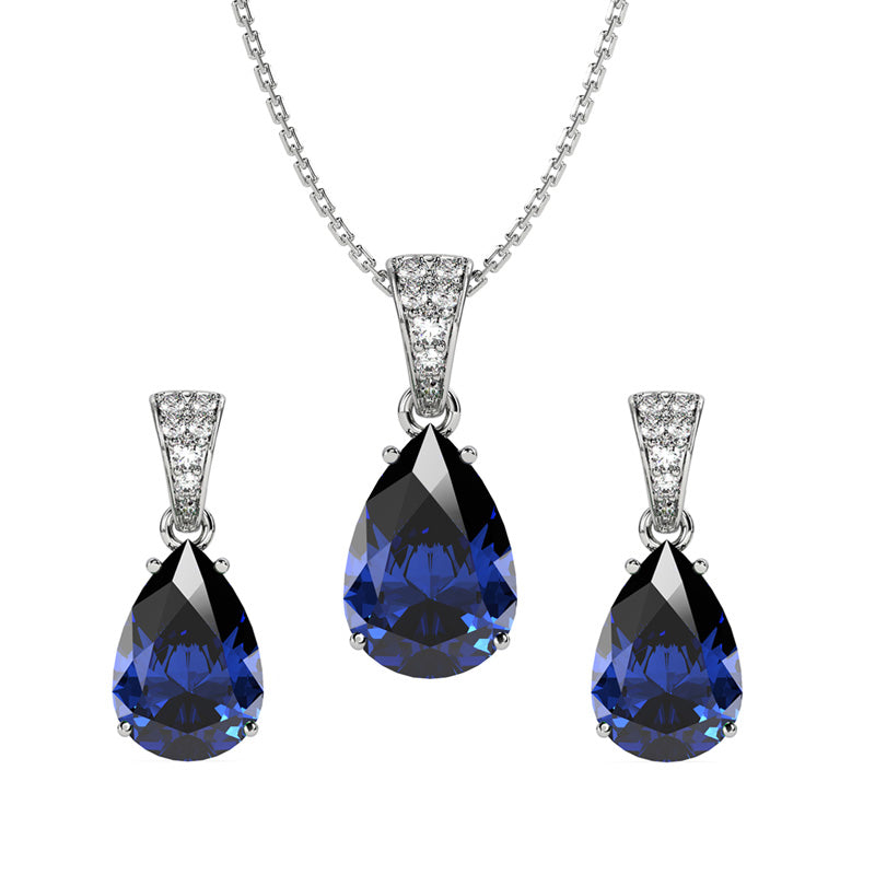 Silver Royal Blue Tear Drop Jewellery Set