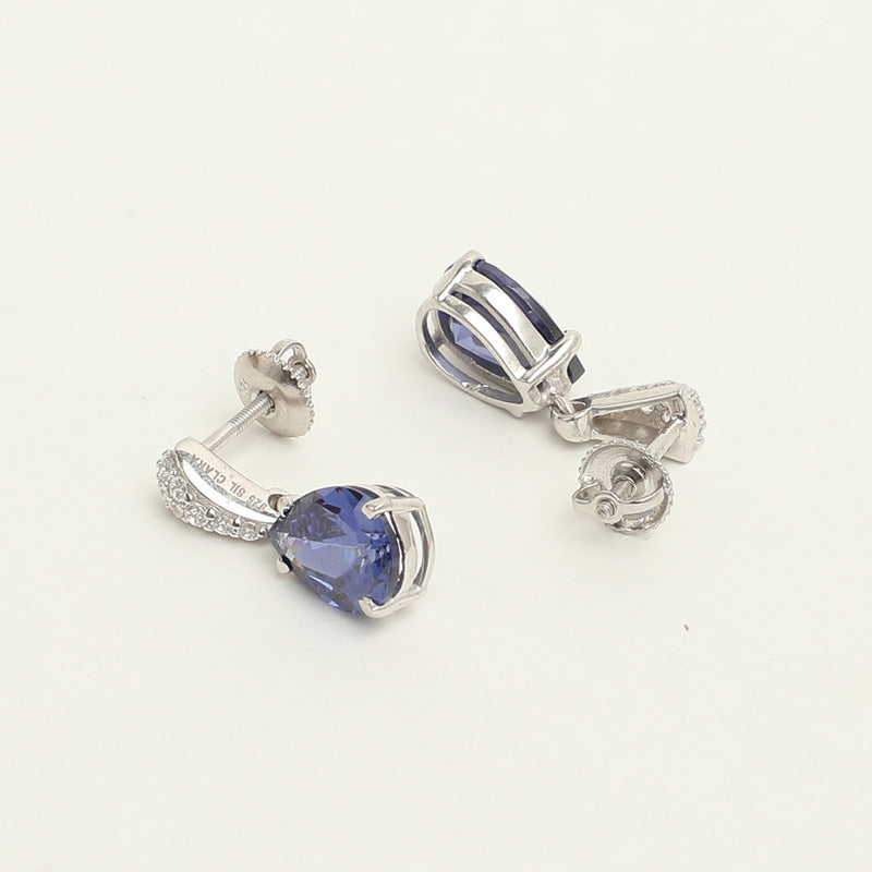Silver Royal Blue Tear Drop Jewellery Set