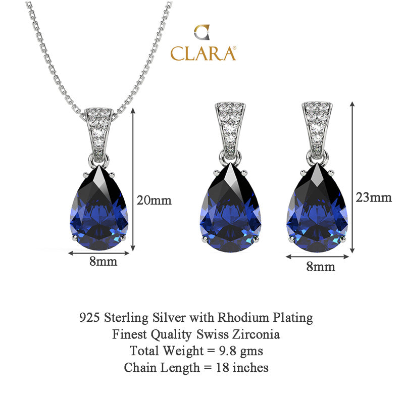 Silver Royal Blue Tear Drop Jewellery Set