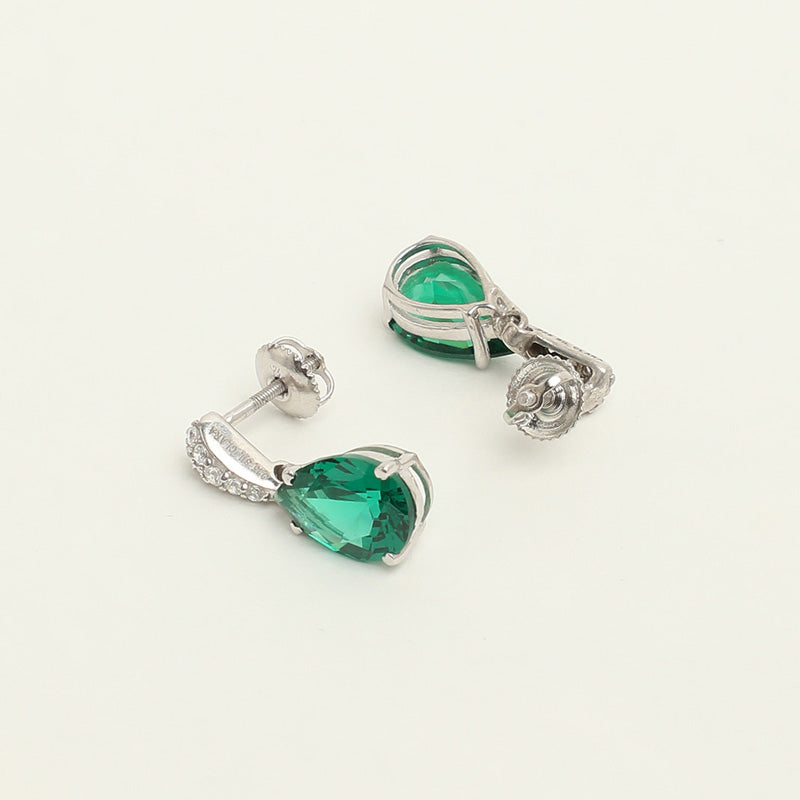Silver Dark Green Tear Drop Jewellery Set