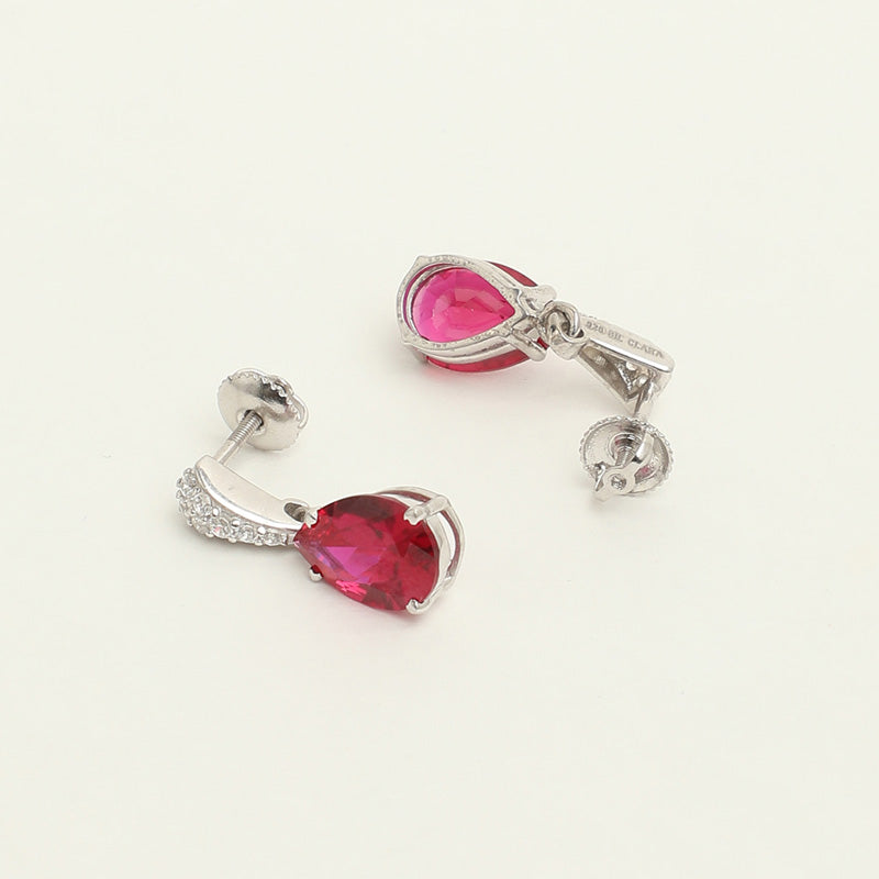 Silver Blood Red Tear Drop Jewellery Set