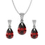 Silver Blood Red Tear Drop Jewellery Set