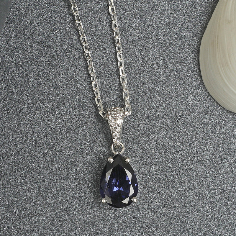 CLARA 925 Sterling Silver Royal Blue Tear Drop Pendant | Rhodium Plated, Swiss Zirconia | Gift for Women & Girls