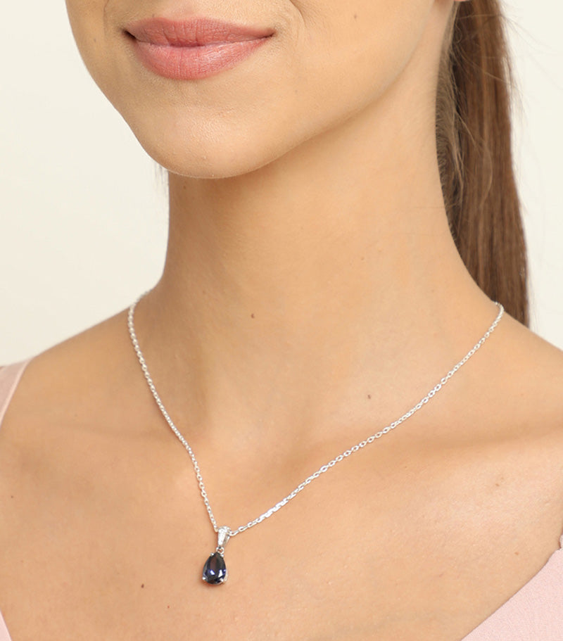 Silver Royal Blue Tear Drop Pendant