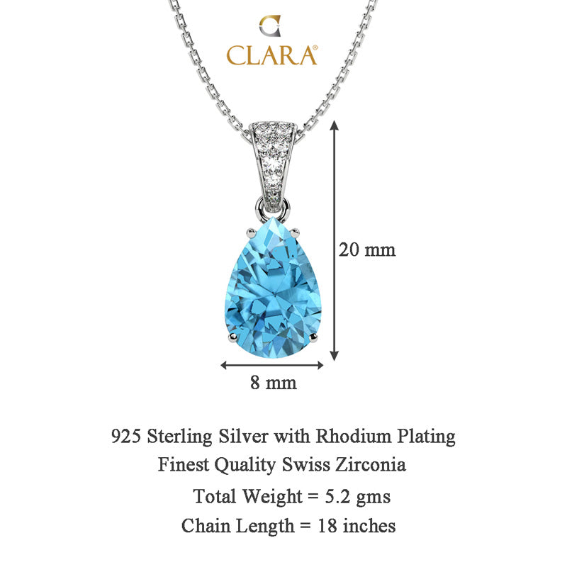 Silver Sky Blue Tear Drop Pendant