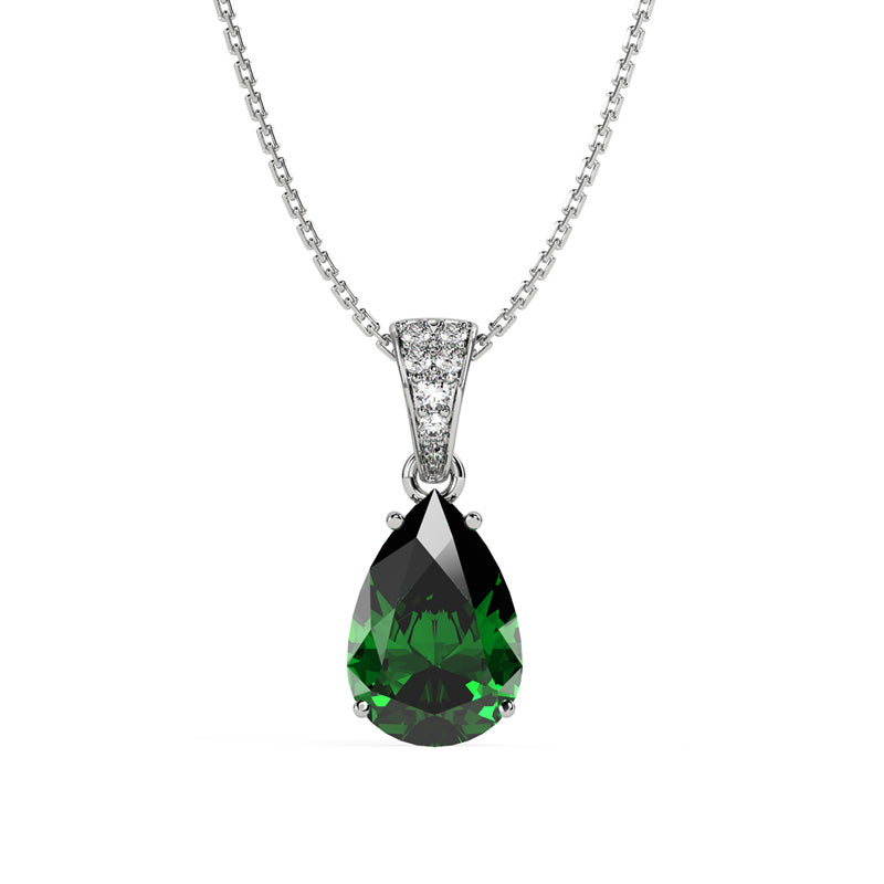 Silver Dark Green Tear Drop Pendant