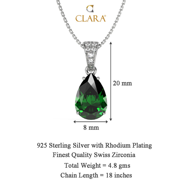 Silver Dark Green Tear Drop Pendant