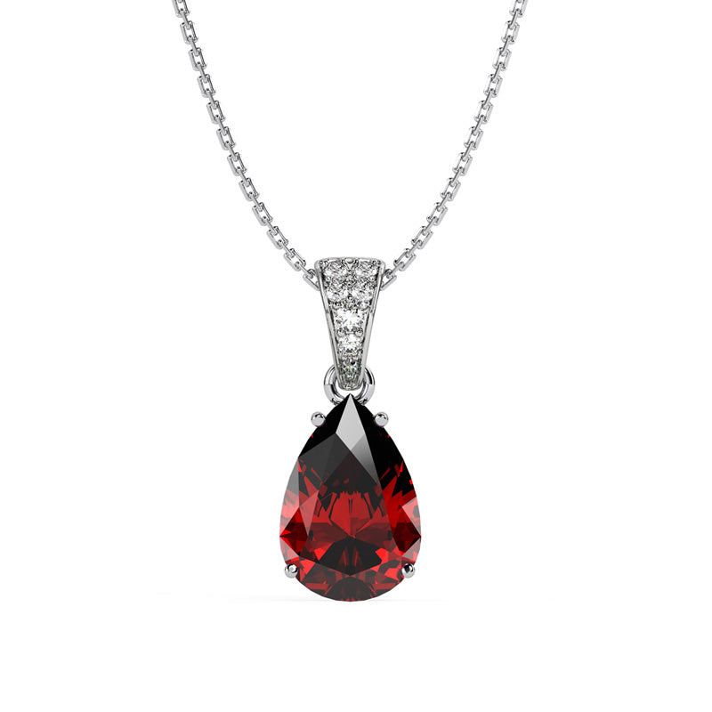 Silver Blood Red Tear Drop Pendant