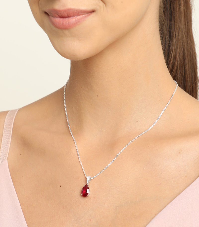 Silver Blood Red Tear Drop Pendant