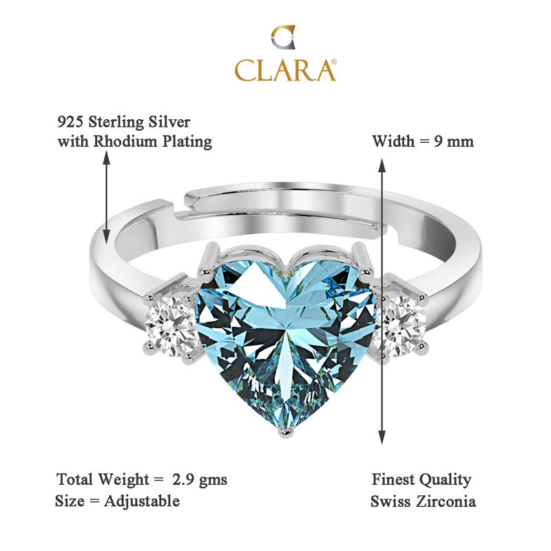 Silver Sky Blue Heart Ring