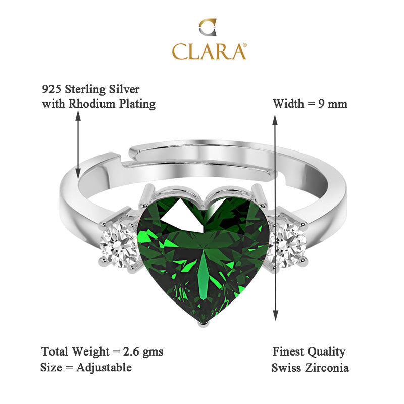 Silver Dark Green Heart Ring