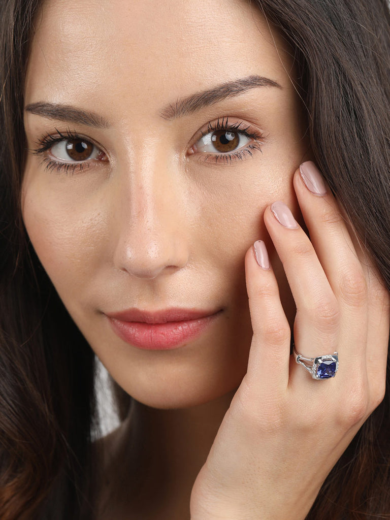 Silver Royal Blue Cushion Ring