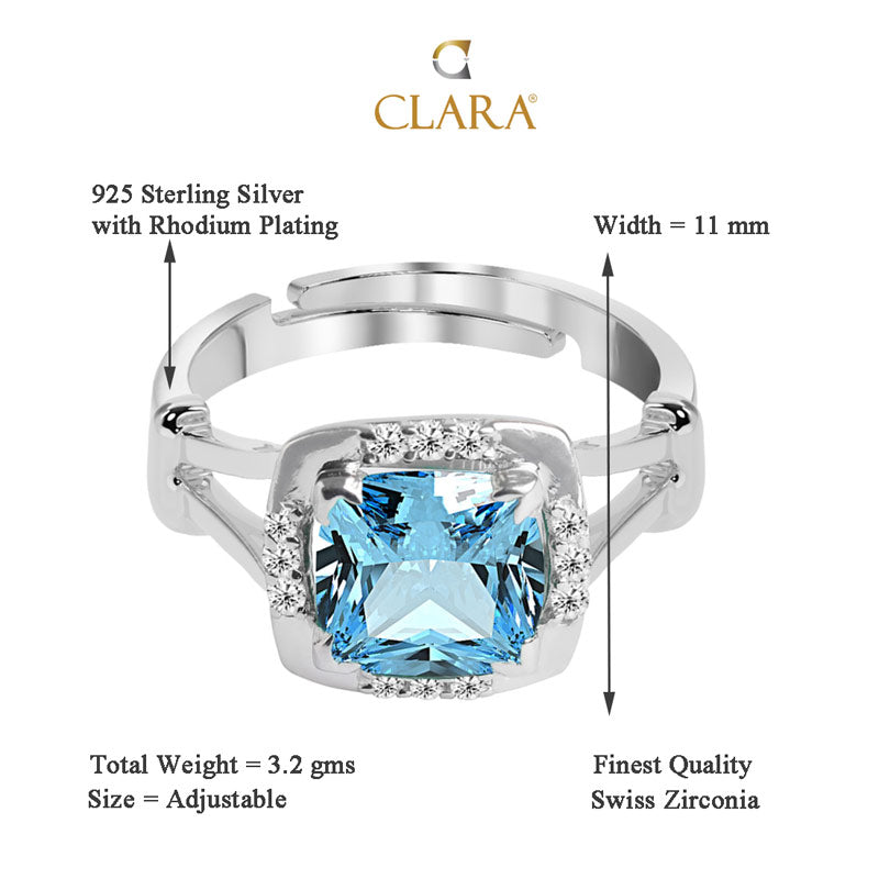 Silver Sky Blue Cushion Ring