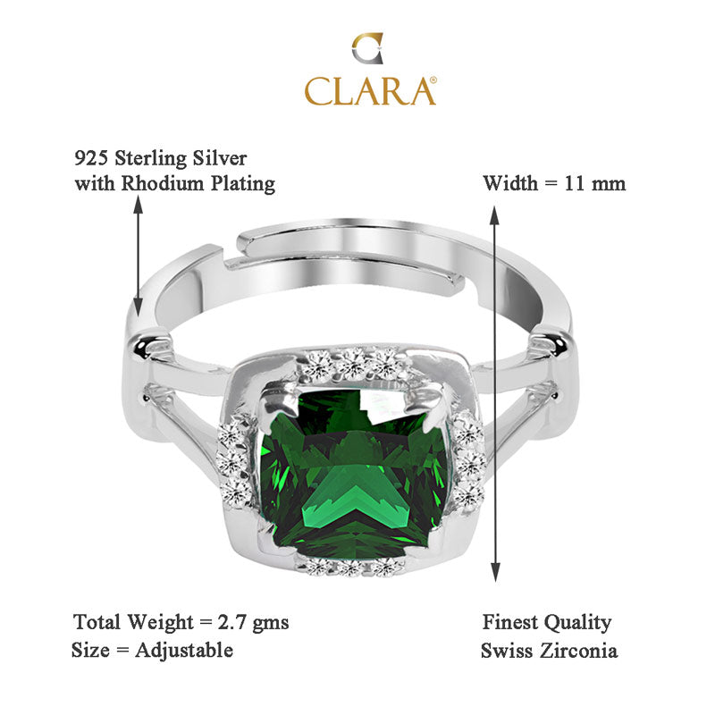 Silver Dark Green Cushion Ring