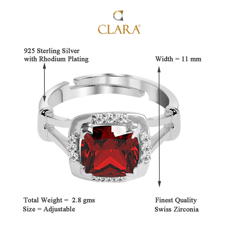 Silver Blood Red Cushion Ring