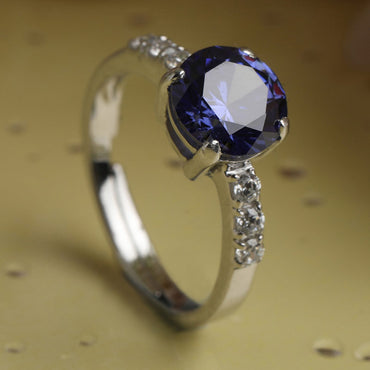 CLARA 925 Sterling Silver Royal Blue Eye Ring with Adjustable Band | Rhodium Plated, Swiss Zirconia | Gift for Women & Girls