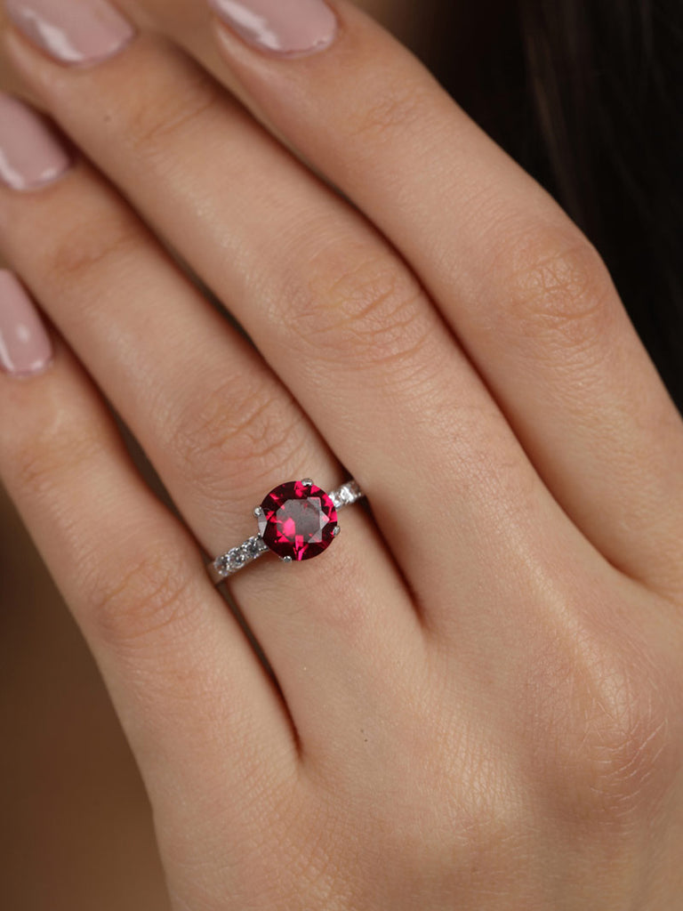 Silver Blood Red Eye Ring