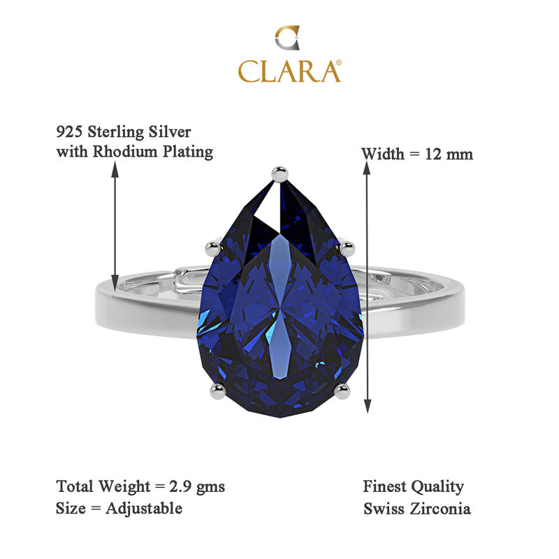 Silver Royal Blue Tear Drop Ring