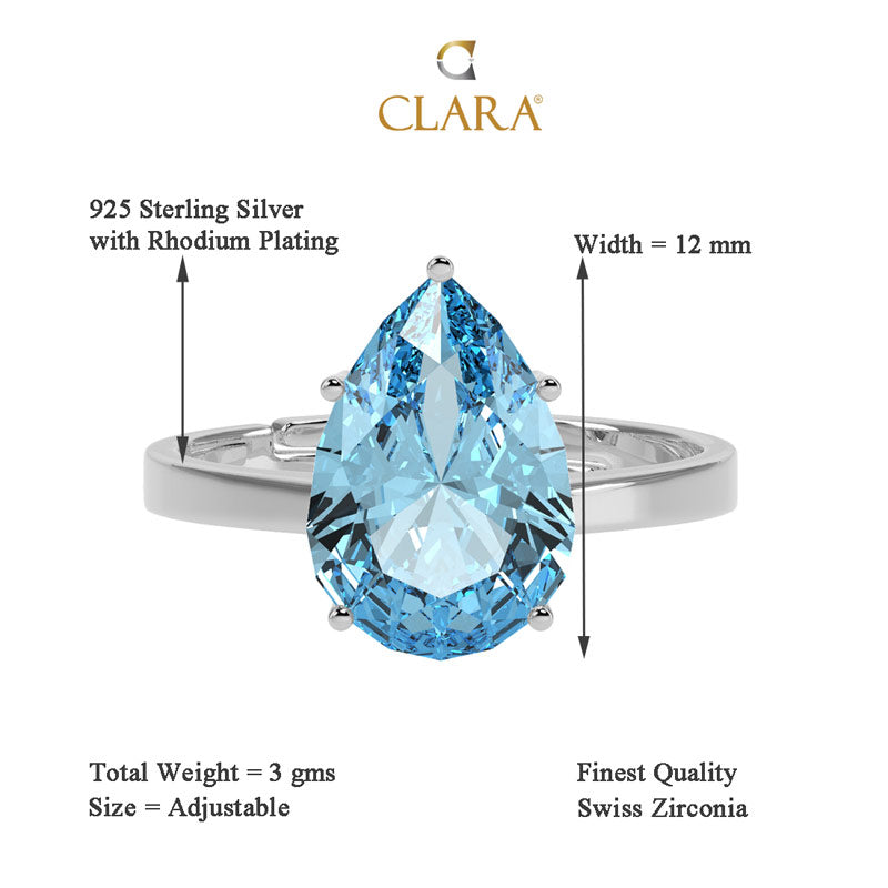 Silver Sky Blue Tear Drop Ring