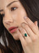 Silver Dark Green Tear Drop Ring