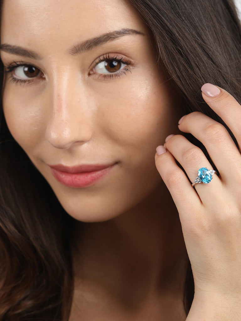 Silver Sky Blue Oval Ring