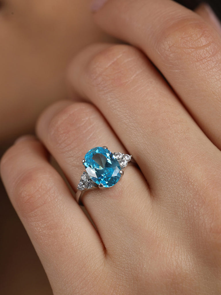 Silver Sky Blue Oval Ring