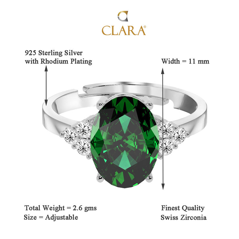 Silver Dark Green Oval Ring