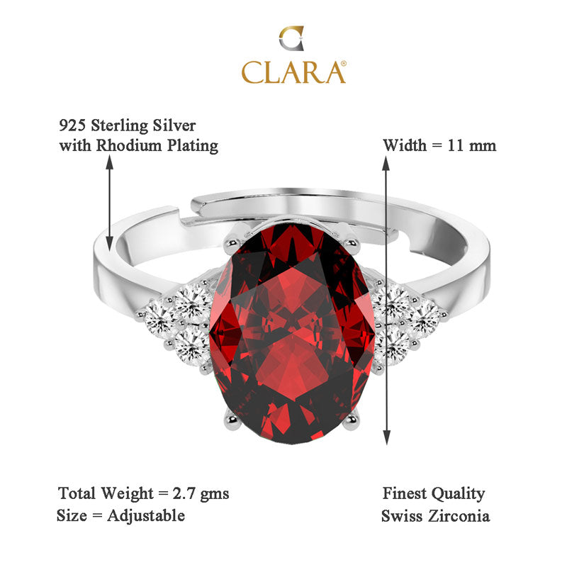 Silver Blood Red Oval Ring