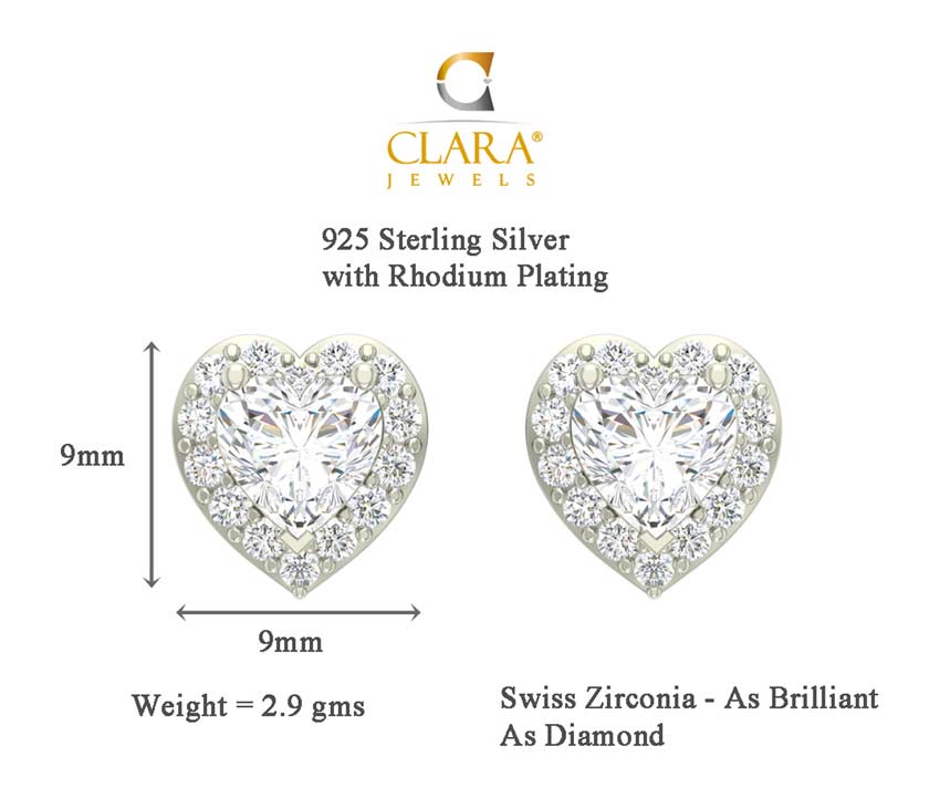 CLARA 925 Sterling Silver Valentine Mangalsutra Tanmaniya Pendant Earring Jewellery Set with Chain Gift for Women and Girls