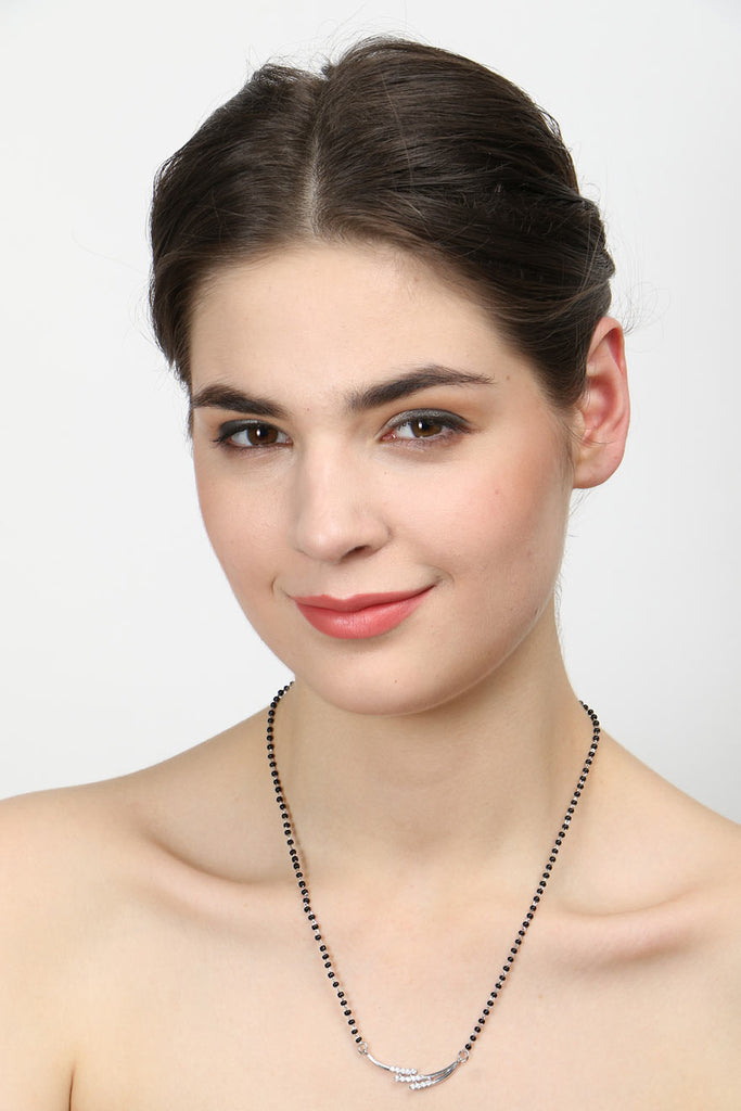 CLARA 925 Sterling Silver Rhodium Plated Isla Mangalsutra Chain Pendant