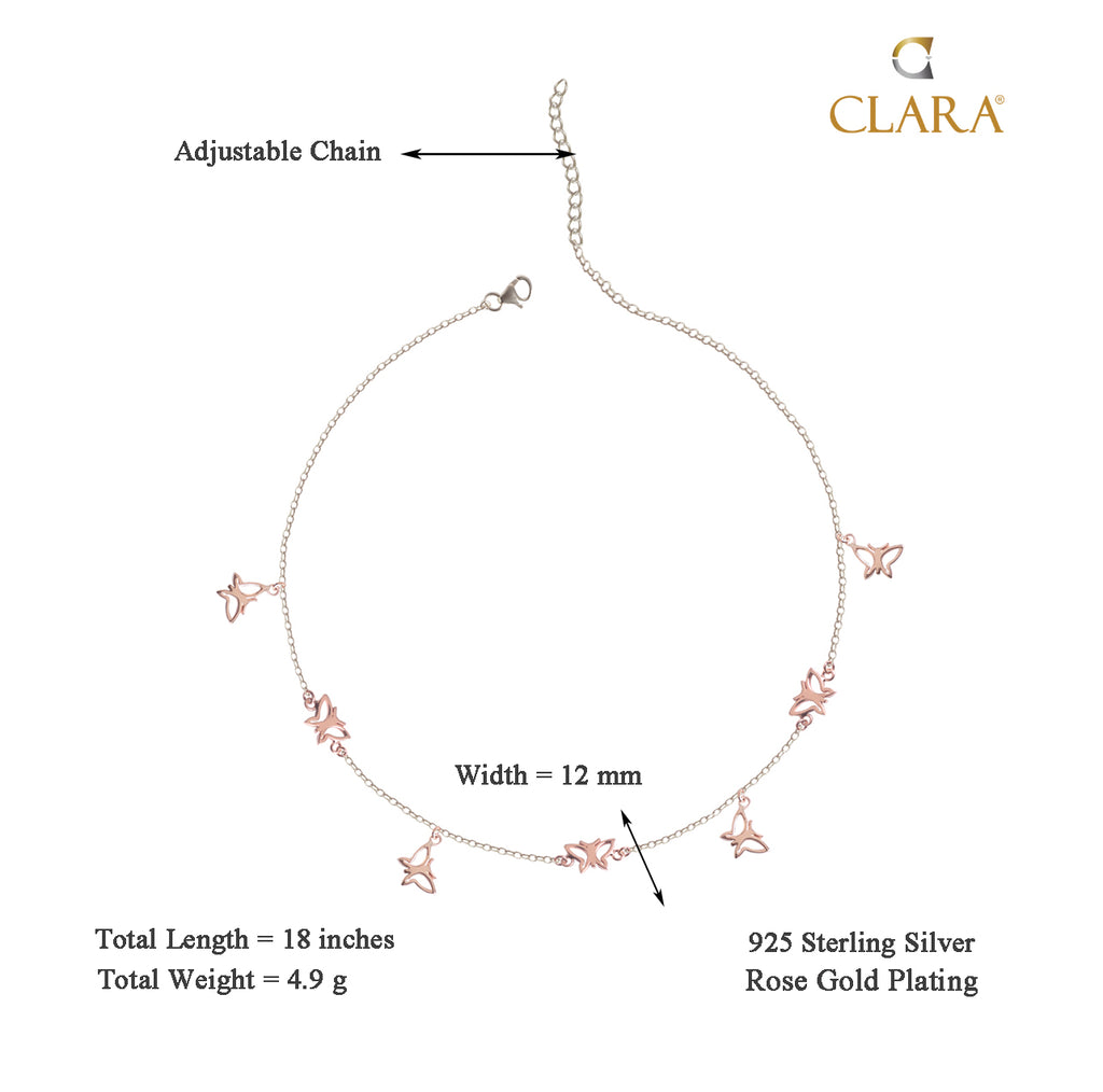 CLARA 925 Sterling Silver Butterfly Charm Necklace Chain 