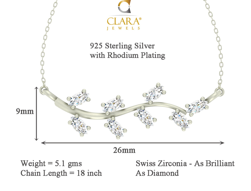 CLARA 925 Sterling Silver Rhodium Plated Leaf Pendant with Chain Gift for Women & Girls