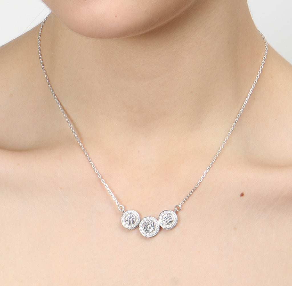 CLARA 925 Sterling Silver Rhodium Plated Cubic Zirconia Pendant with Chain for Women & Girls