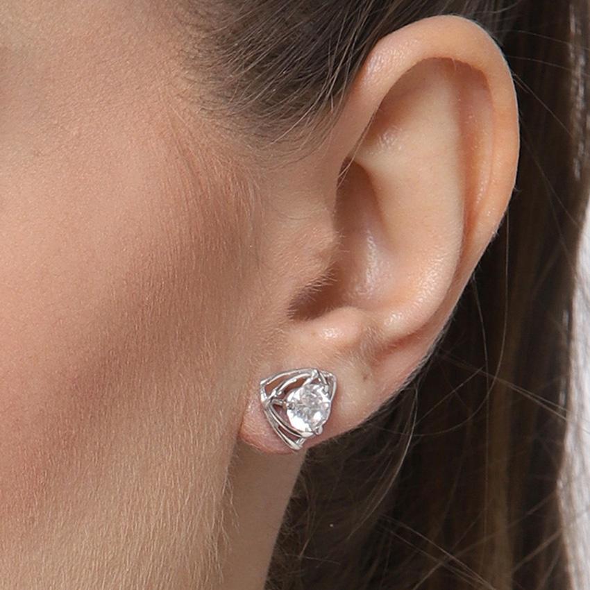 Clara Made with Swiss Zirconia 925 Sterling Silver Platinum Plated Ashley Solitaire Earring Gift For Women & Girls