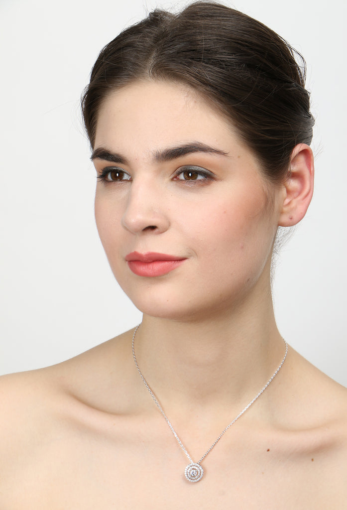 CLARA 925 Sterling Silver Rhodium Plated Halo Pendant with Chain Gift for Women and Girls