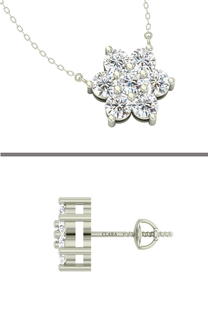 CLARA 925 Sterling Silver Rhodium Plated Star Pendant Earring Necklace Set with Chain Gift for Women and Girls