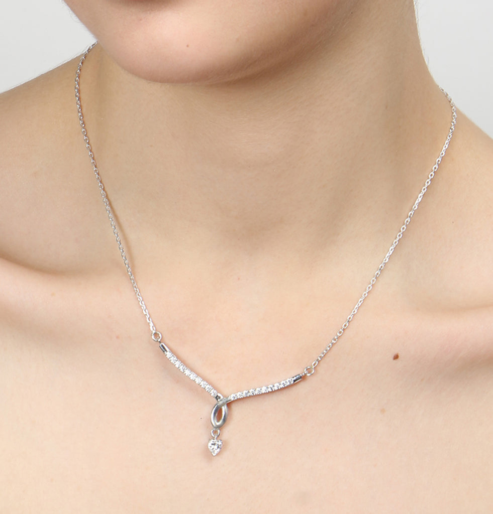 CLARA 925 Sterling Silver Rhodium Plated Mila Pendant with Chain Gift for Women and Girls