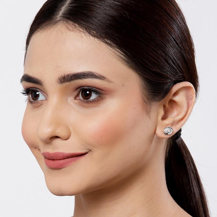 Clara Made with Swiss Zirconia 925 Sterling Silver Platinum Plated Noa Solitaire Earring Gift For Women & Girls