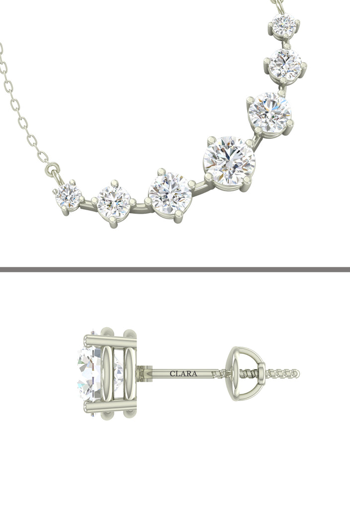 CLARA 925 Sterling Silver Rhodium Plated 7 Stone Pendant Earring Necklace Set with Chain Gift for Women and Girls