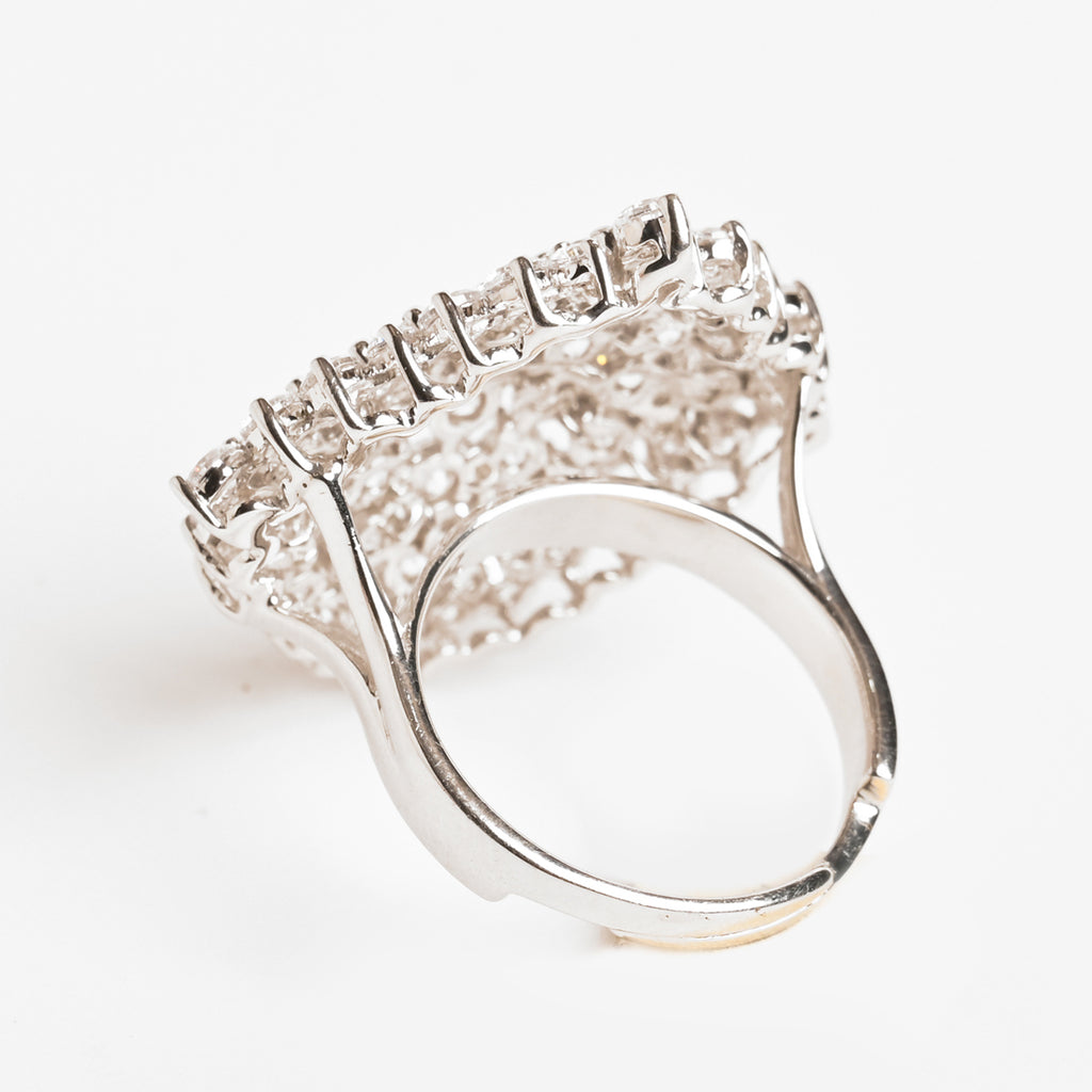 Clara 925 Sterling Silver Cluster Adjustable Cocktail Ring 