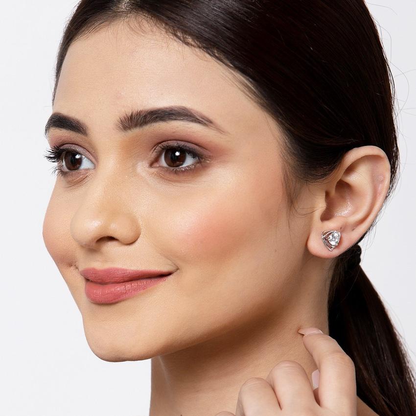 Clara Made with Swiss Zirconia 925 Sterling Silver Platinum Plated Ashley Solitaire Earring Gift For Women & Girls