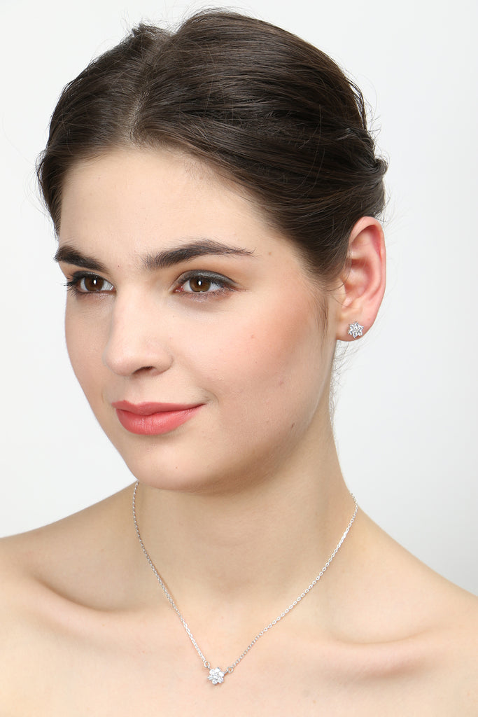 CLARA 925 Sterling Silver Rhodium Plated Star Pendant Earring Necklace Set with Chain Gift for Women and Girls