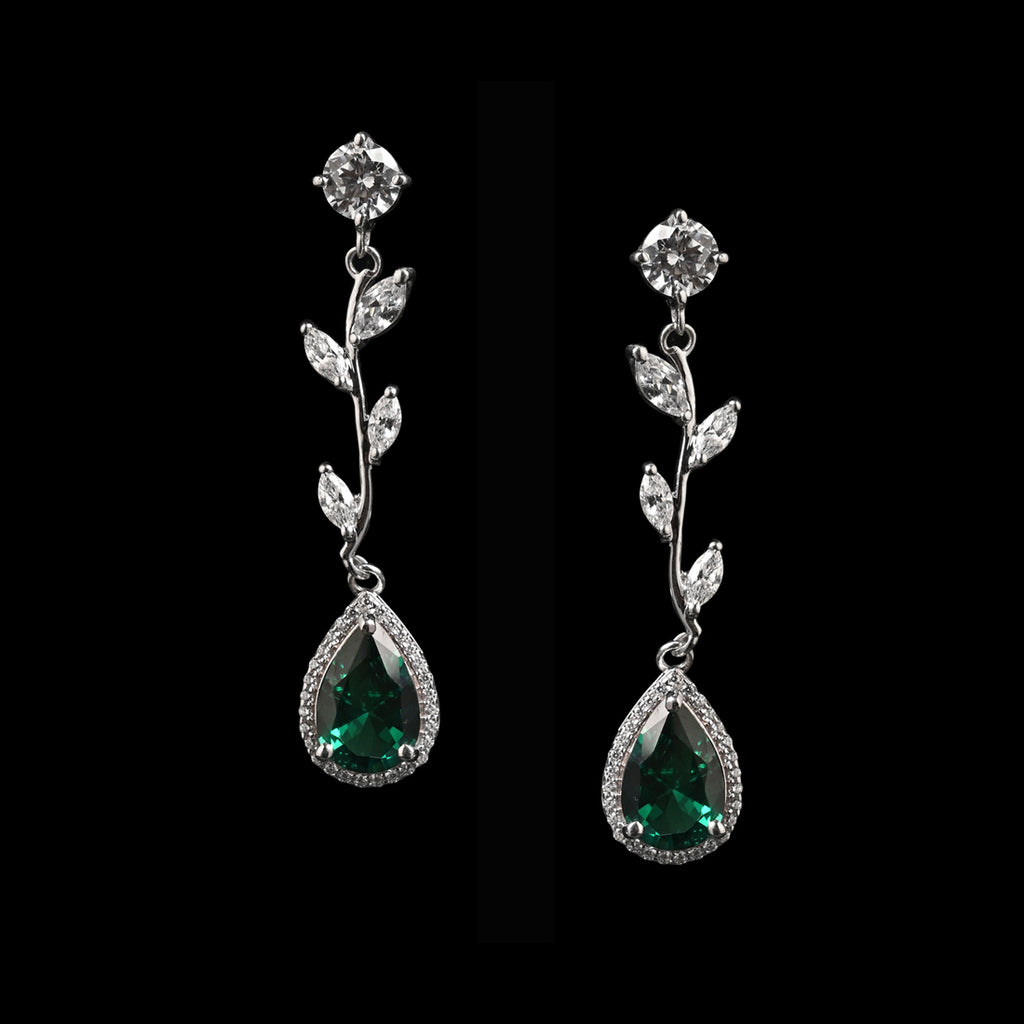 Clara 925 Sterling Silver Leafy Green Dangler Earrings