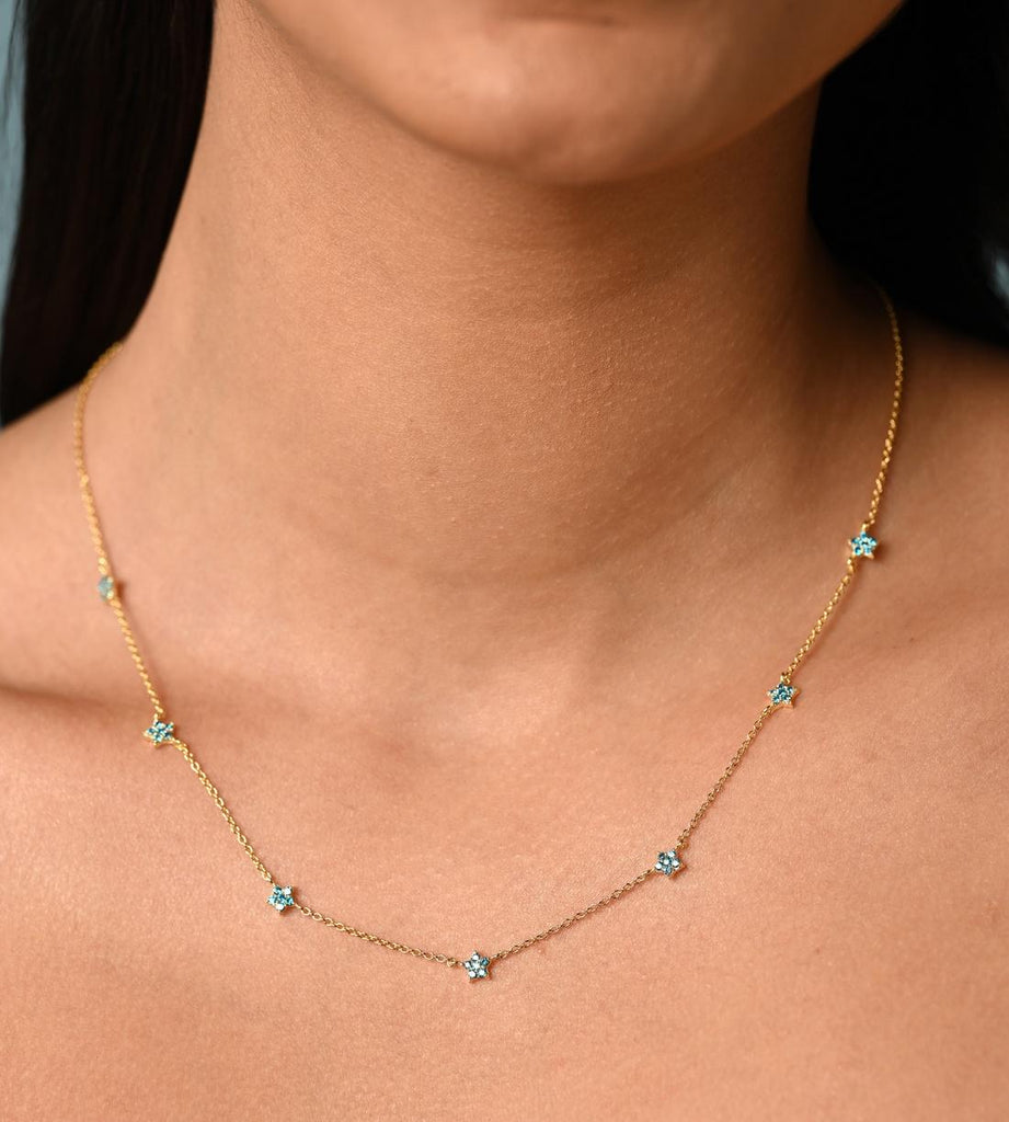 CLARA 925 Sterling Silver Blue Topaz Star Charm Minimal Necklace Chain 
