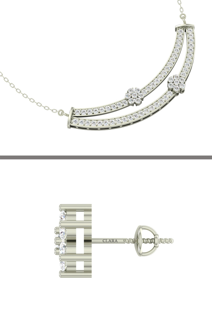 CLARA 925 Sterling Silver Rhodium Plated Ava Pendant Earring Necklace Set with Chain Gift for Women and Girls