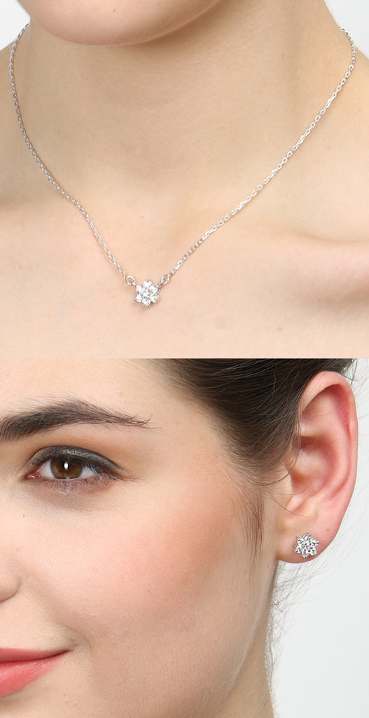 CLARA 925 Sterling Silver Rhodium Plated Star Pendant Earring Necklace Set with Chain Gift for Women and Girls