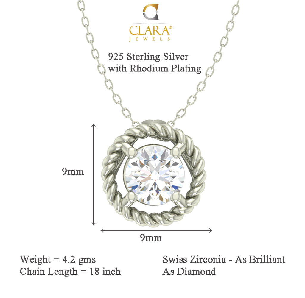 CLARA 925 Sterling Silver Rhodium Plated Rope Pendant with Chain Gift for Women and Girls