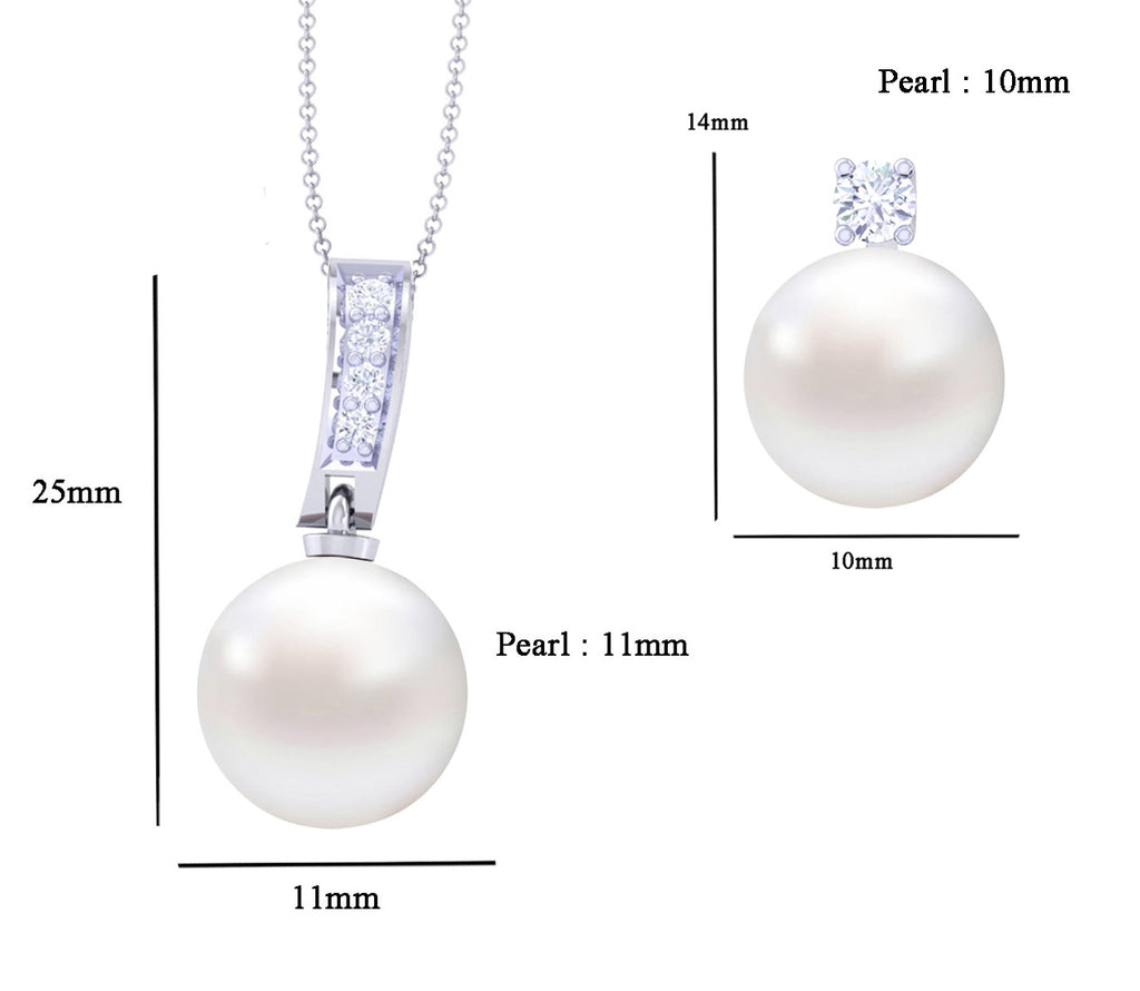 Clara 92.5 Sterling Silver Classic Pearl Pendant Earrings Set with Chain Jewellery Set Gift for Women and Girls