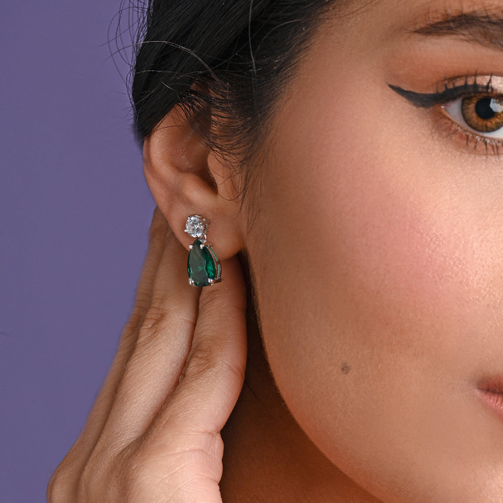 Clara 925 Sterling Silver Solitaire Green Drop Earrings